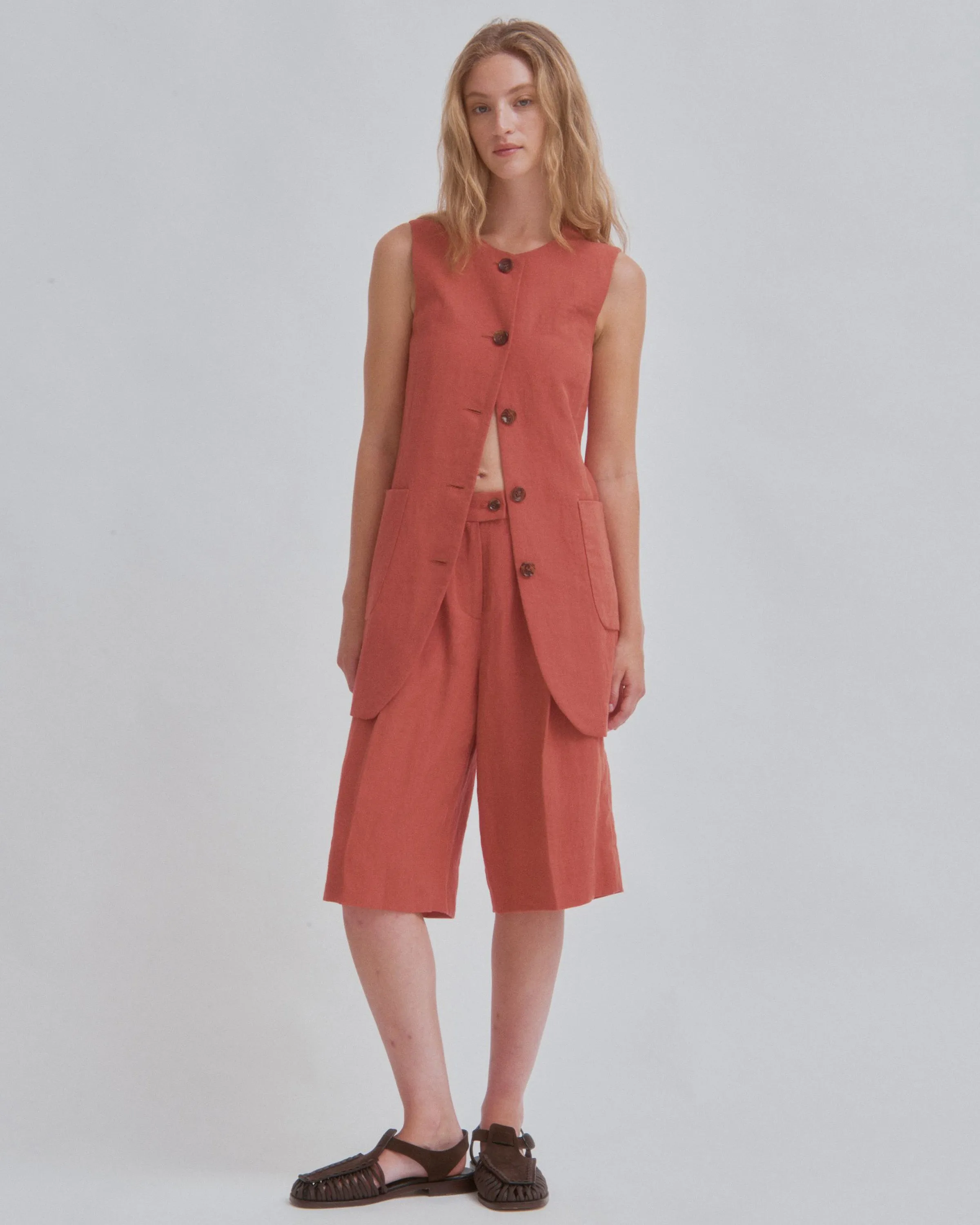 Long Vest in Clay sold by Sayaka Davis