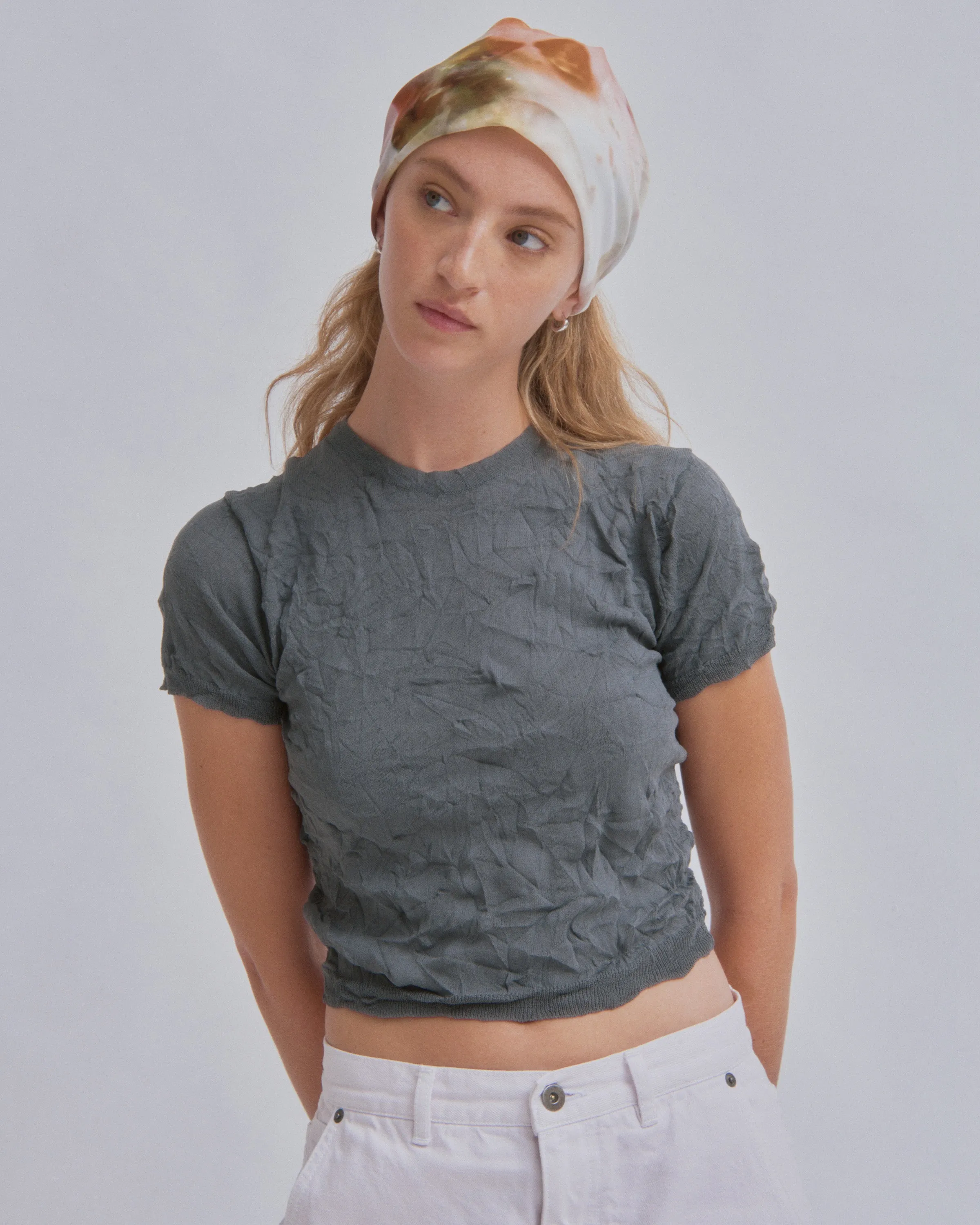 Crinkled Petite Knit Tee in Steel sold by Sayaka Davis product image thumbnail 2