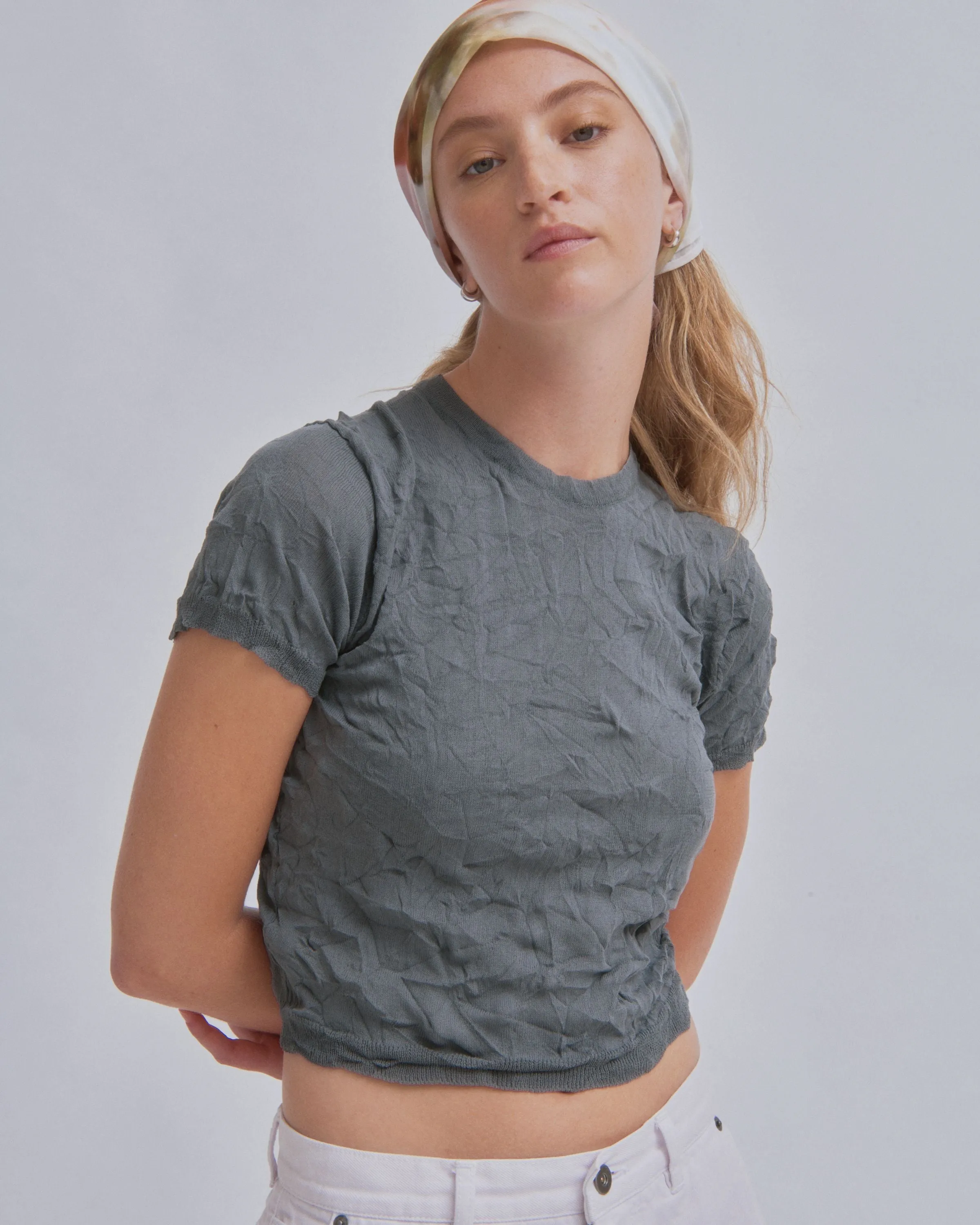 Crinkled Petite Knit Tee in Steel sold by Sayaka Davis product image thumbnail 3