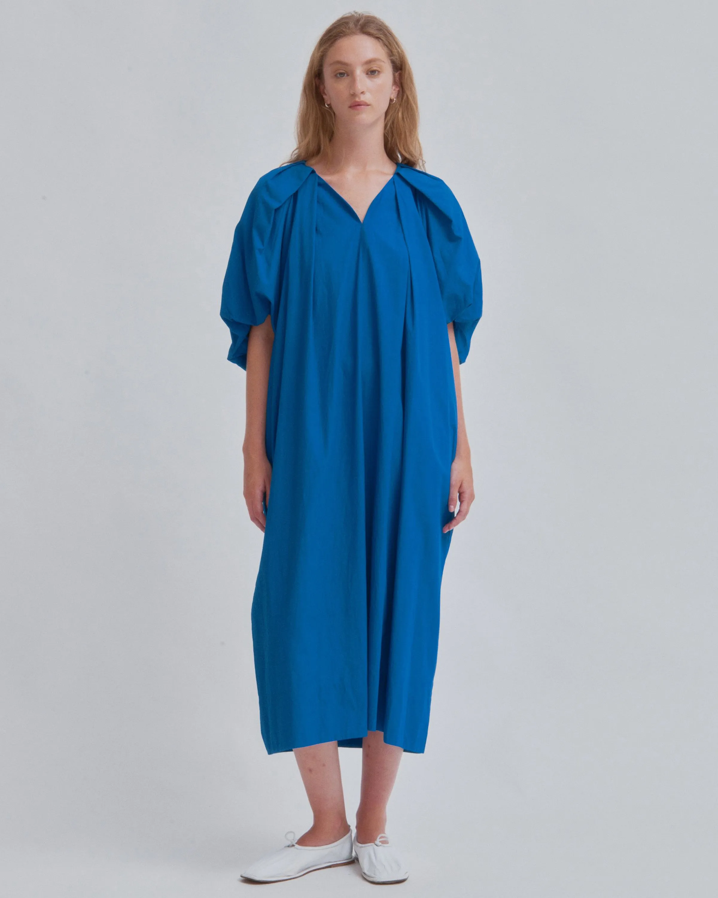 TUCKED COCOON DRESS IN CERULEAN sold by Sayaka Davis