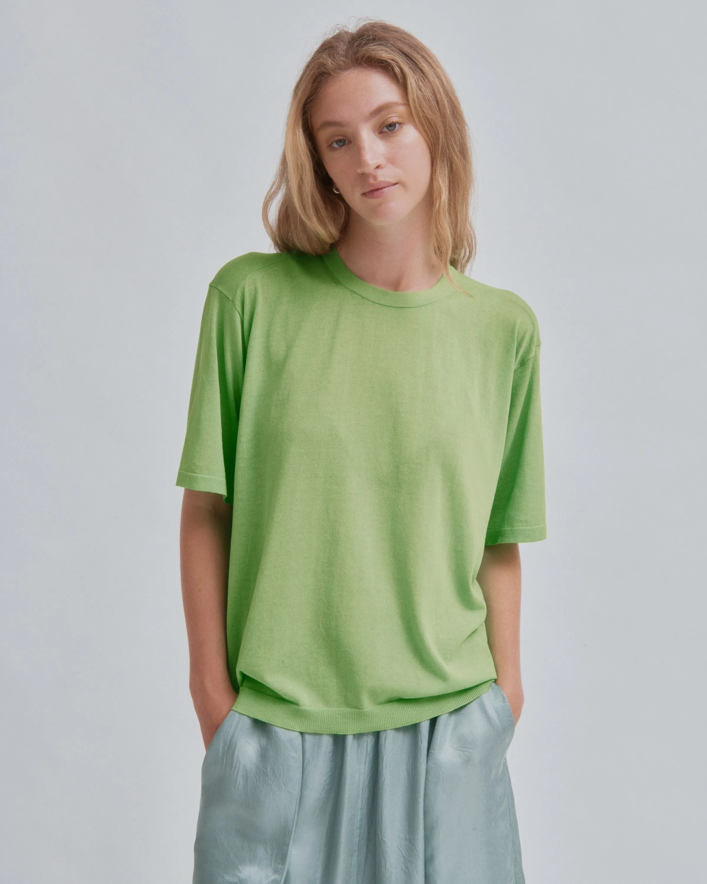 SHEER KNIT TEE IN ELECTRIC GREEN sold by Sayaka Davis