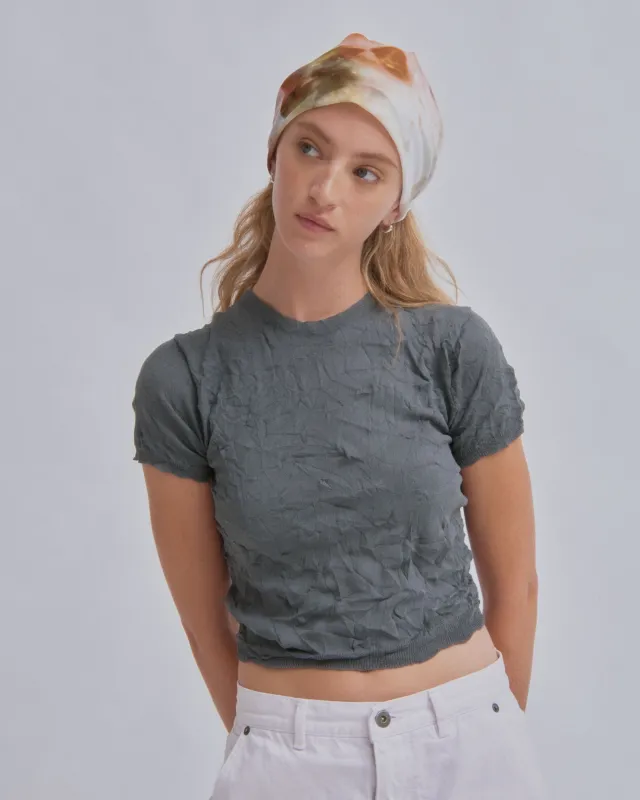 CRINKLED PETITE KNIT TEE IN STEEL made by Sayaka Davis