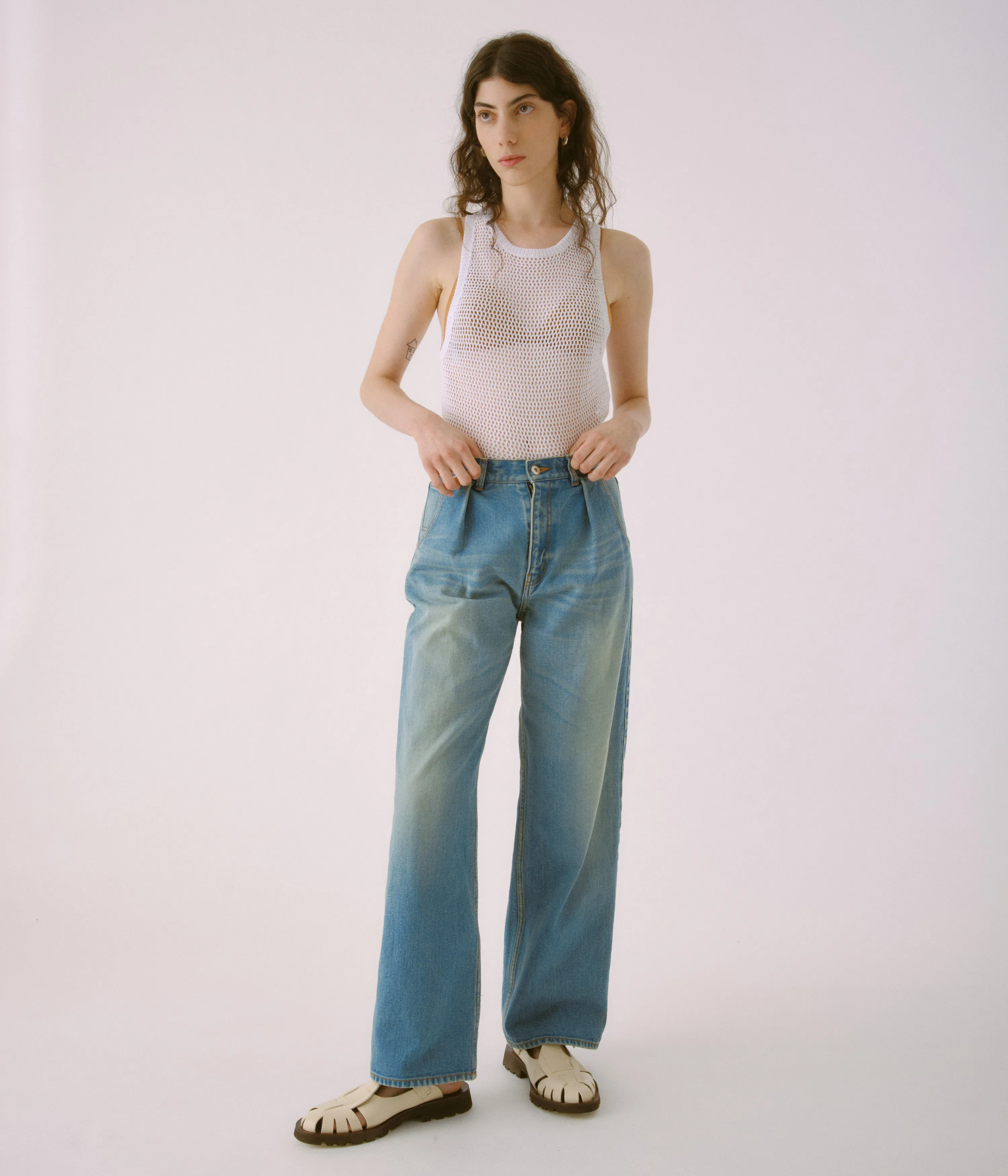 Mid Weight Tucked Wide-leg Denim in Light Blue sold by Sayaka Davis product image thumbnail 4