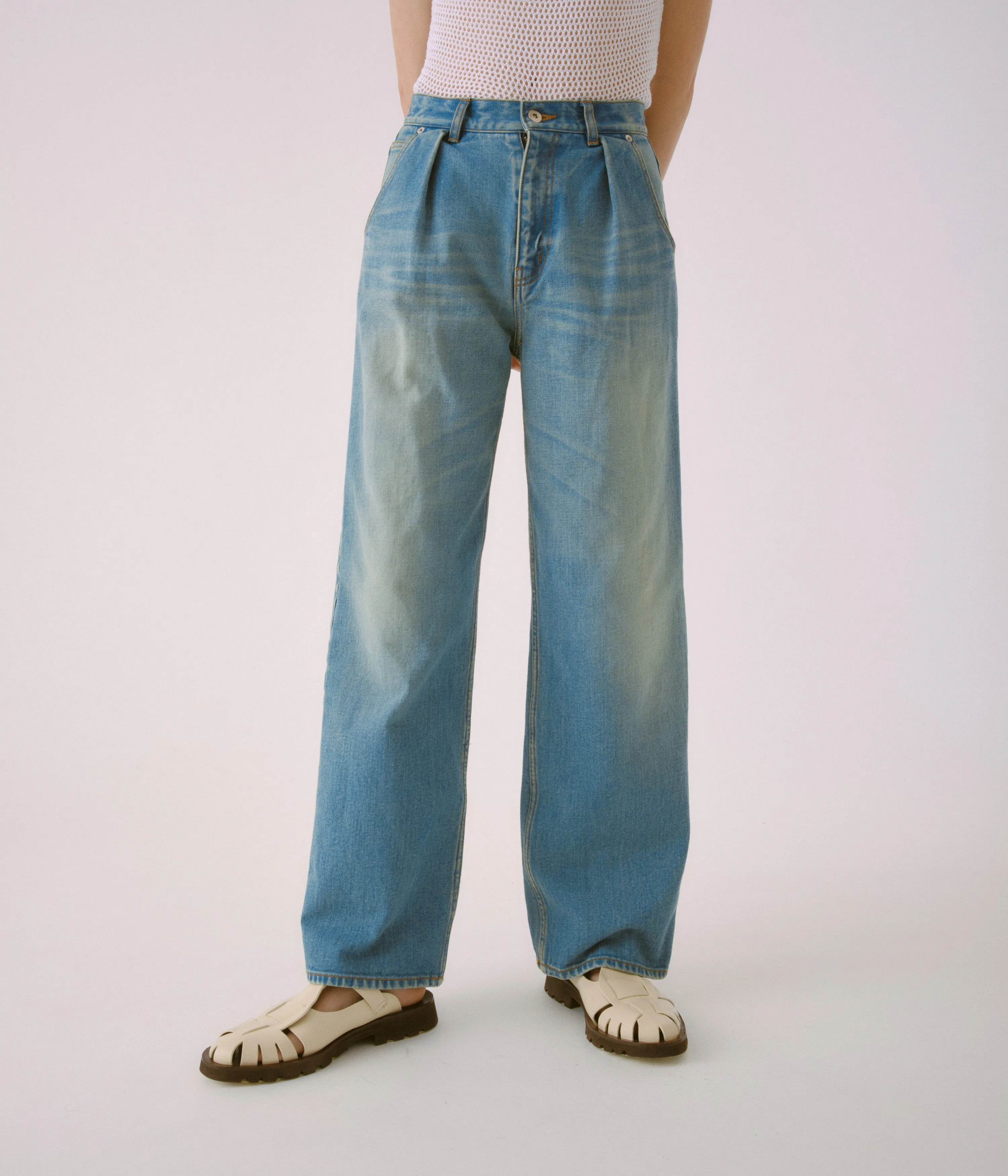 Mid Weight Tucked Wide-leg Denim in Light Blue sold by Sayaka Davis