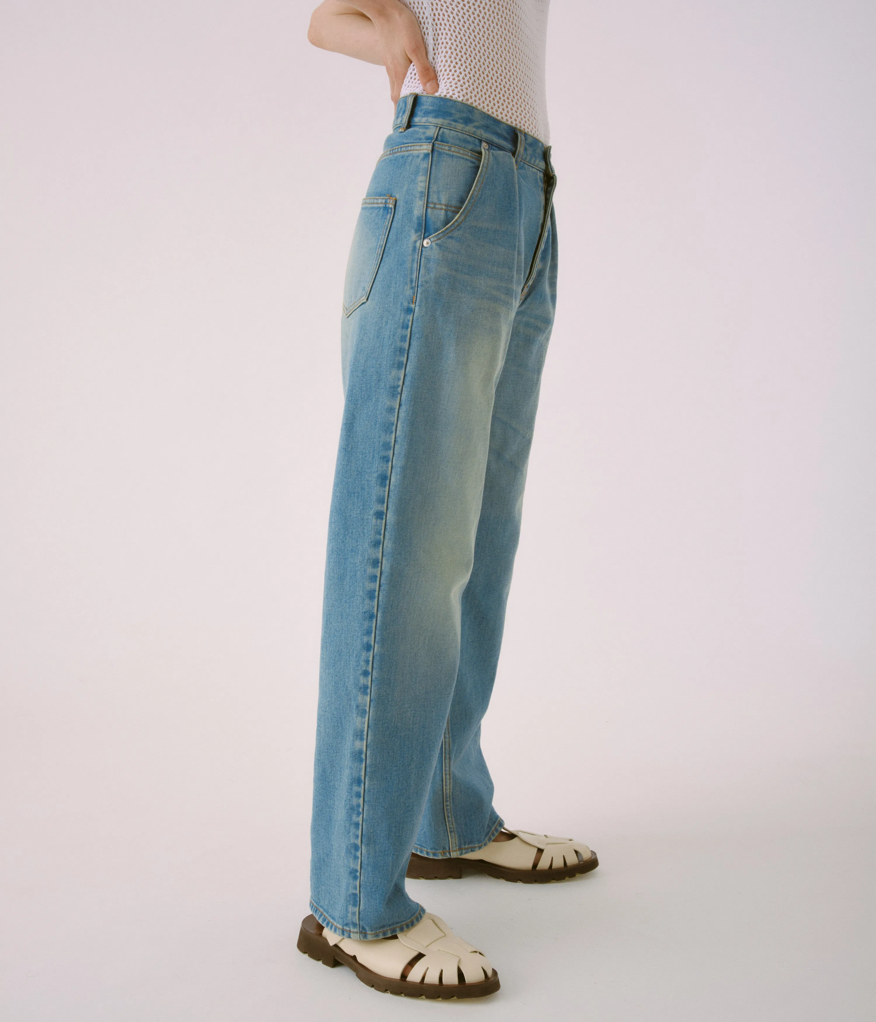 Mid Weight Tucked Wide-leg Denim in Light Blue sold by Sayaka Davis product image thumbnail 2