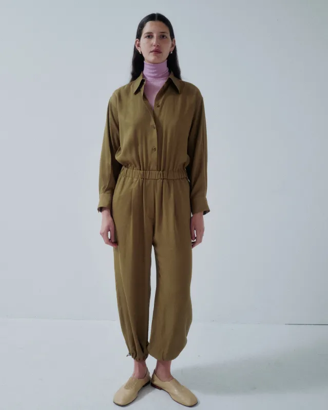 JP PRE BALLOON-LEG JUMPSUIT IN OAK made by Sayaka Davis