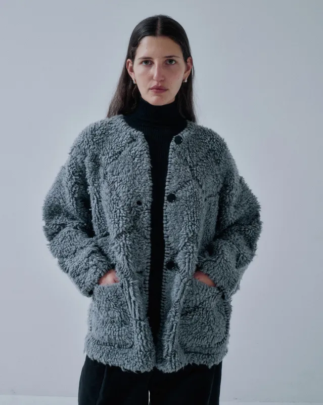 JP PRE PILE JACQUARD COAT IN GRAY made by Sayaka Davis