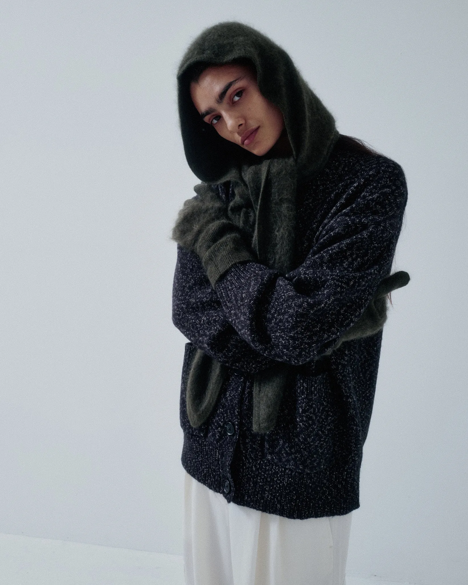 JP PRE HOODED CASHMERE SCARF IN OLIVE sold by Sayaka Davis product image thumbnail 5