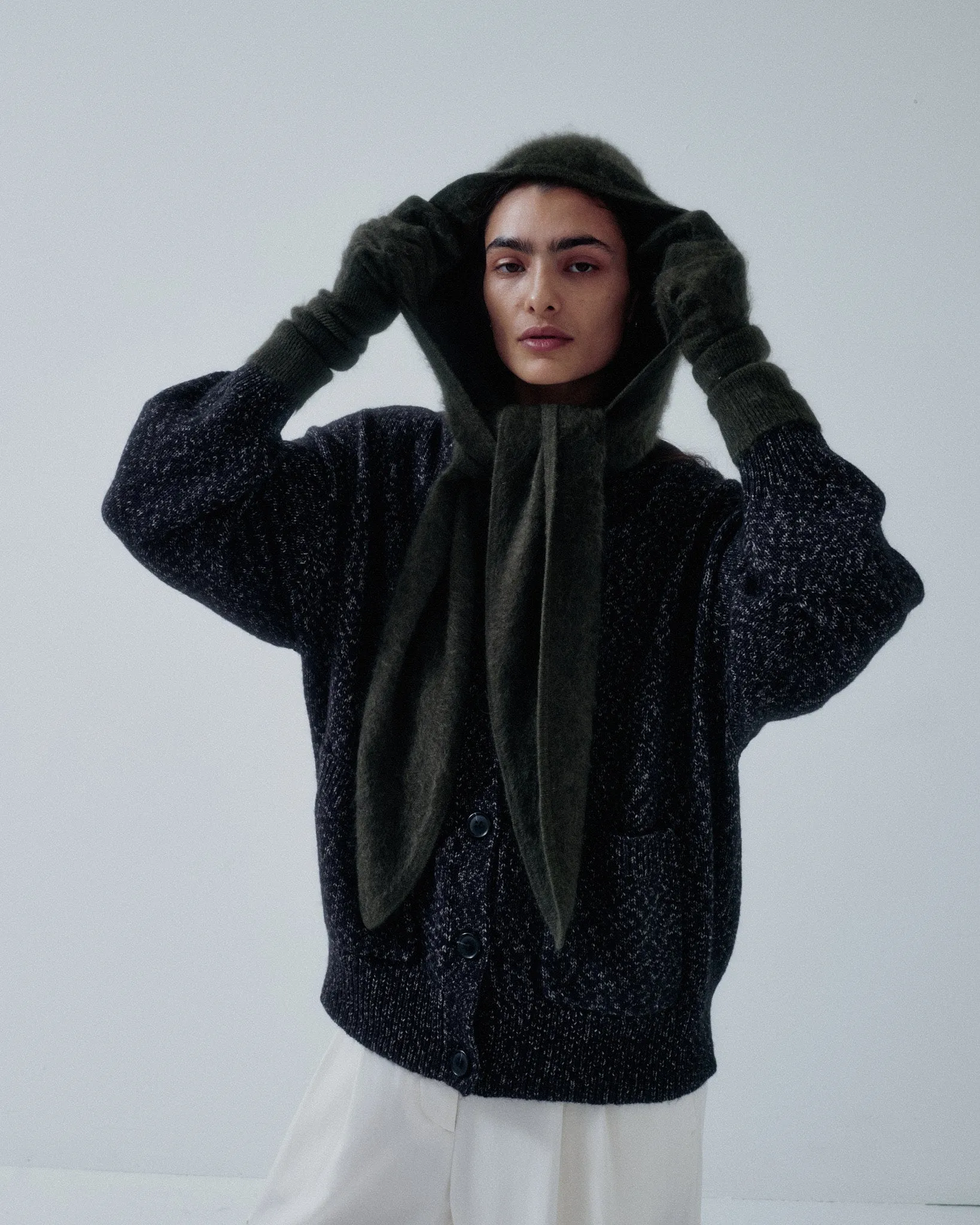 JP PRE HOODED CASHMERE SCARF IN OLIVE sold by Sayaka Davis product image thumbnail 3
