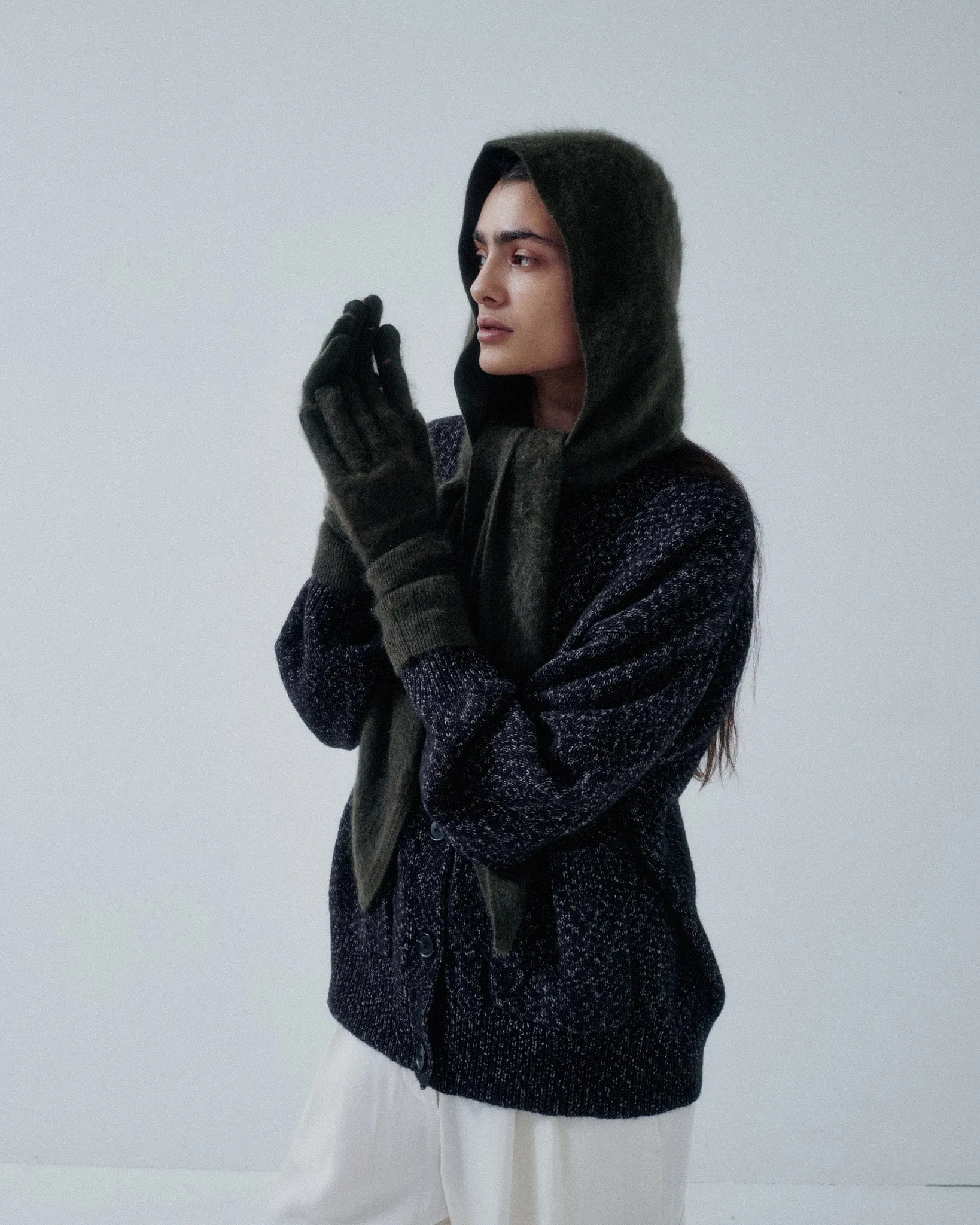 JP PRE HOODED CASHMERE SCARF IN OLIVE sold by Sayaka Davis product image thumbnail 2