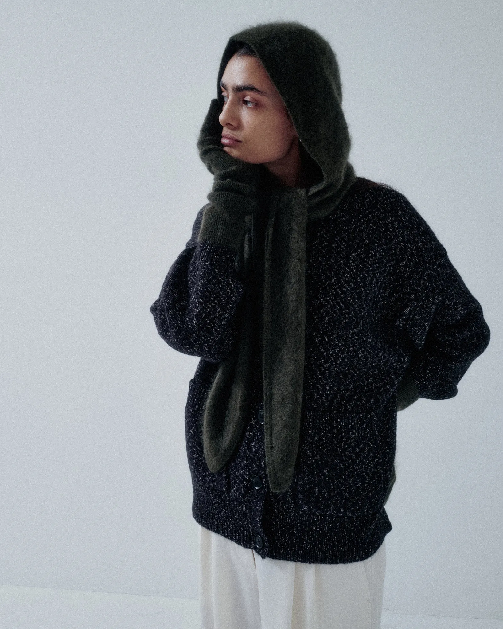 JP PRE HOODED CASHMERE SCARF IN OLIVE sold by Sayaka Davis product image thumbnail 4