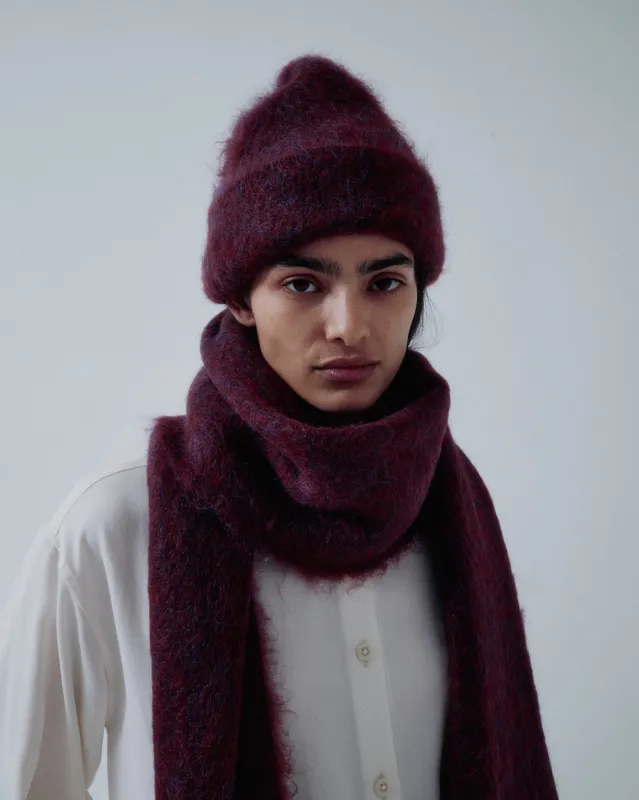 JP PRE BRUSHED MOHAIR BEANIE IN MULBERRY made by Sayaka Davis