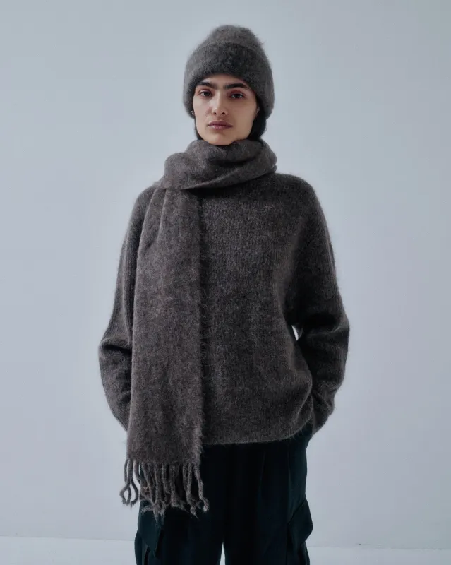 JP PRE BRUSHED MOHAIR SCARF IN ASH BROWN made by Sayaka Davis