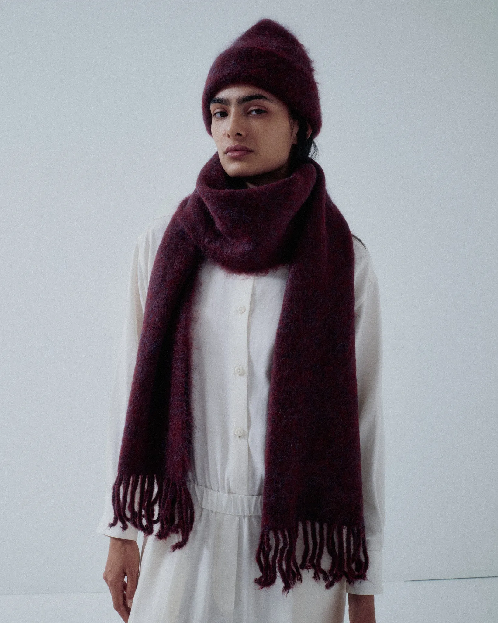 JP PRE BRUSHED MOHAIR SCARF IN MULBERRY sold by Sayaka Davis