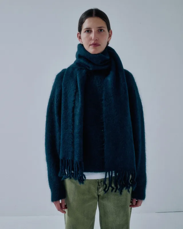 JP PRE BRUSHED MOHAIR SCARF IN MIDNIGHT BLUE made by Sayaka Davis