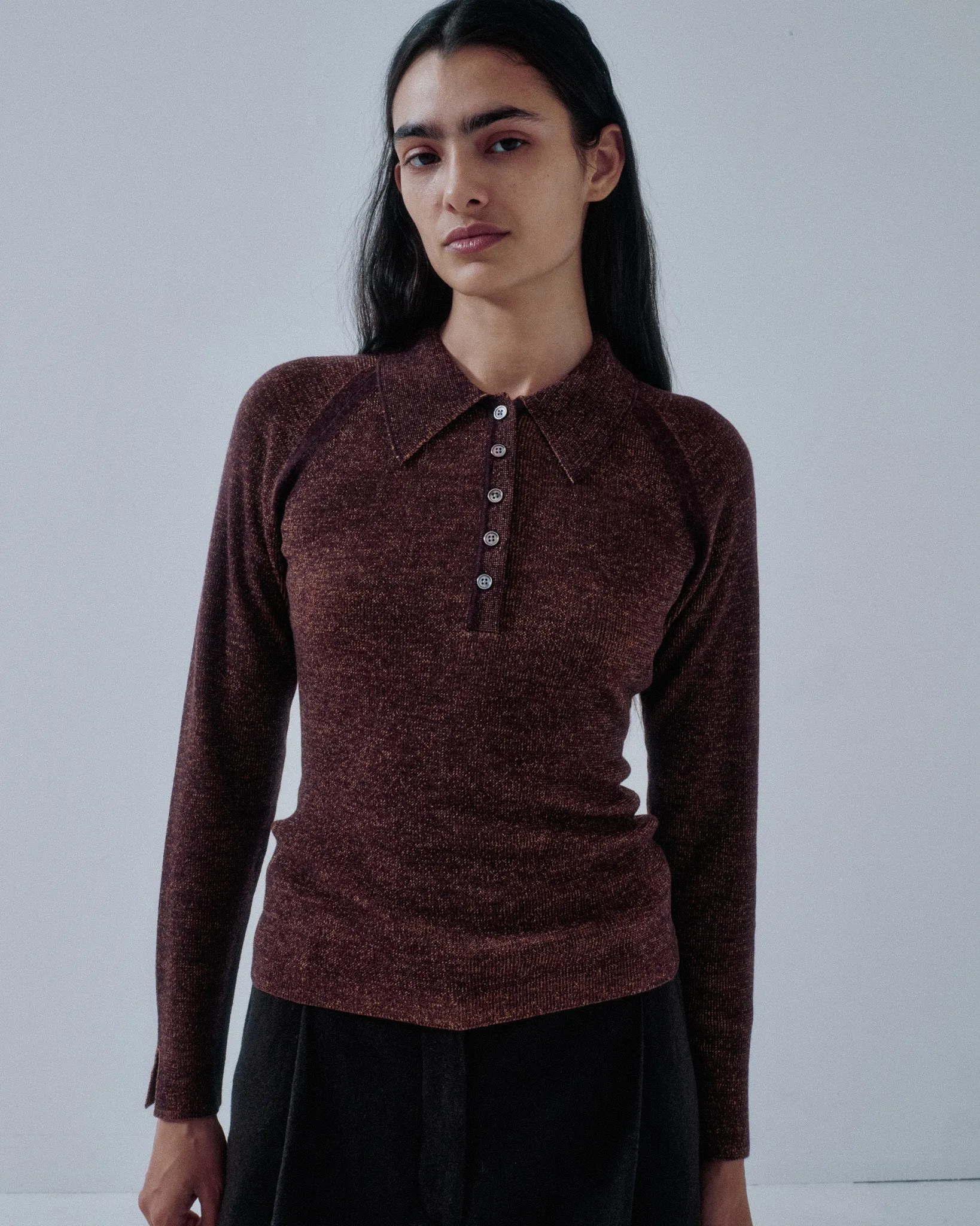 JP PRE COMBO RIBBED POLO IN CHOCLATE X ORANGE sold by Sayaka Davis product image thumbnail 2