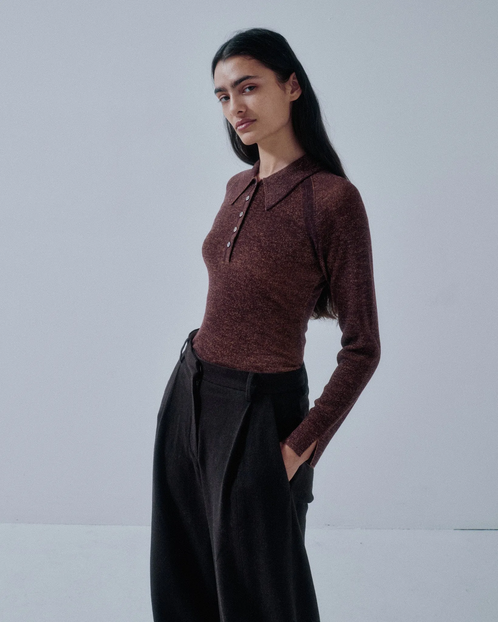 JP PRE COMBO RIBBED POLO IN CHOCLATE X ORANGE sold by Sayaka Davis product image thumbnail 3