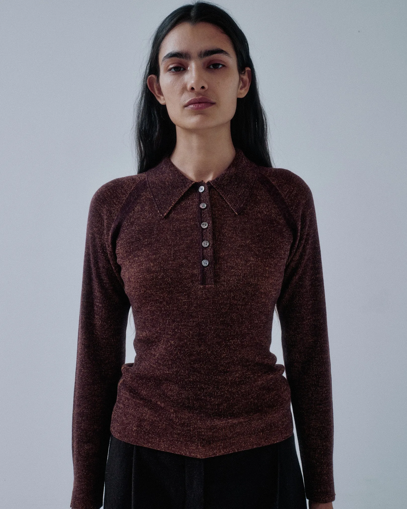 JP PRE COMBO RIBBED POLO IN CHOCLATE X ORANGE sold by Sayaka Davis