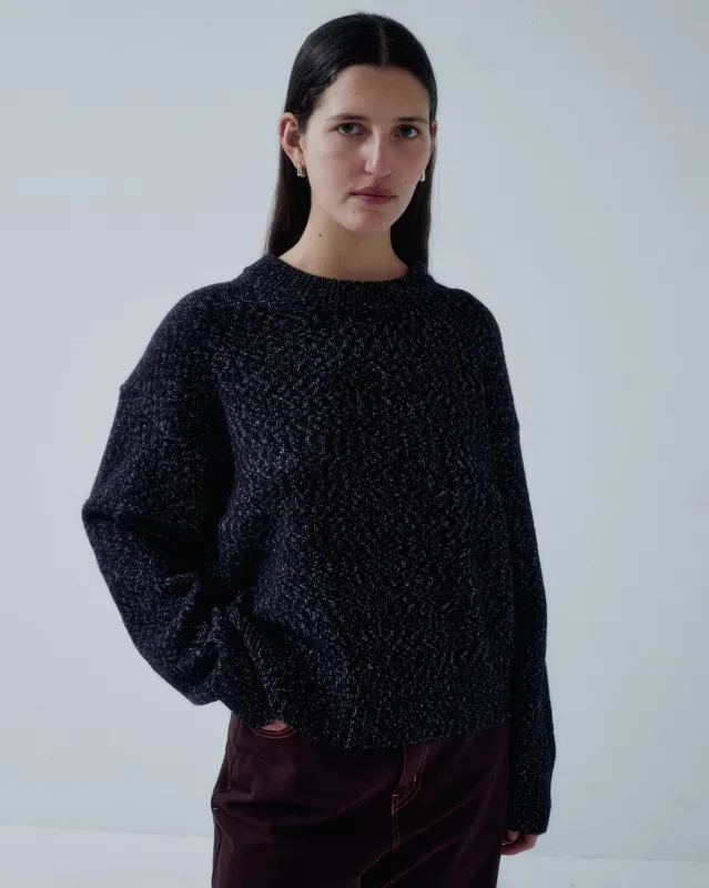 JP PRE TWEED YARN PULLOVER IN SPECKLED BLACK made by Sayaka Davis