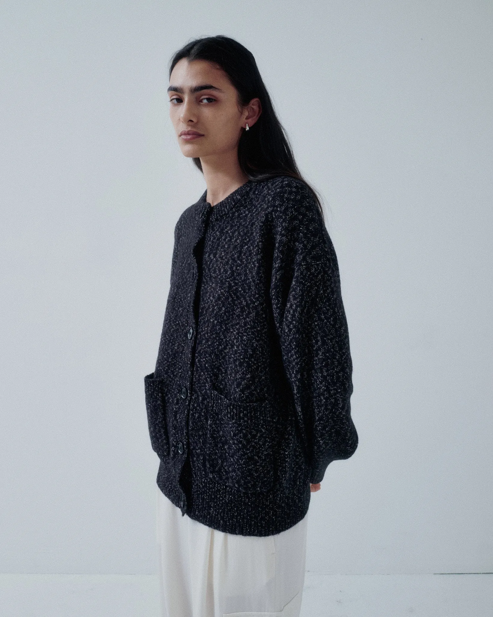 JP PRE TWEED YARN CARDIGAN IN SPECKLED BLACK sold by Sayaka Davis product image thumbnail 4