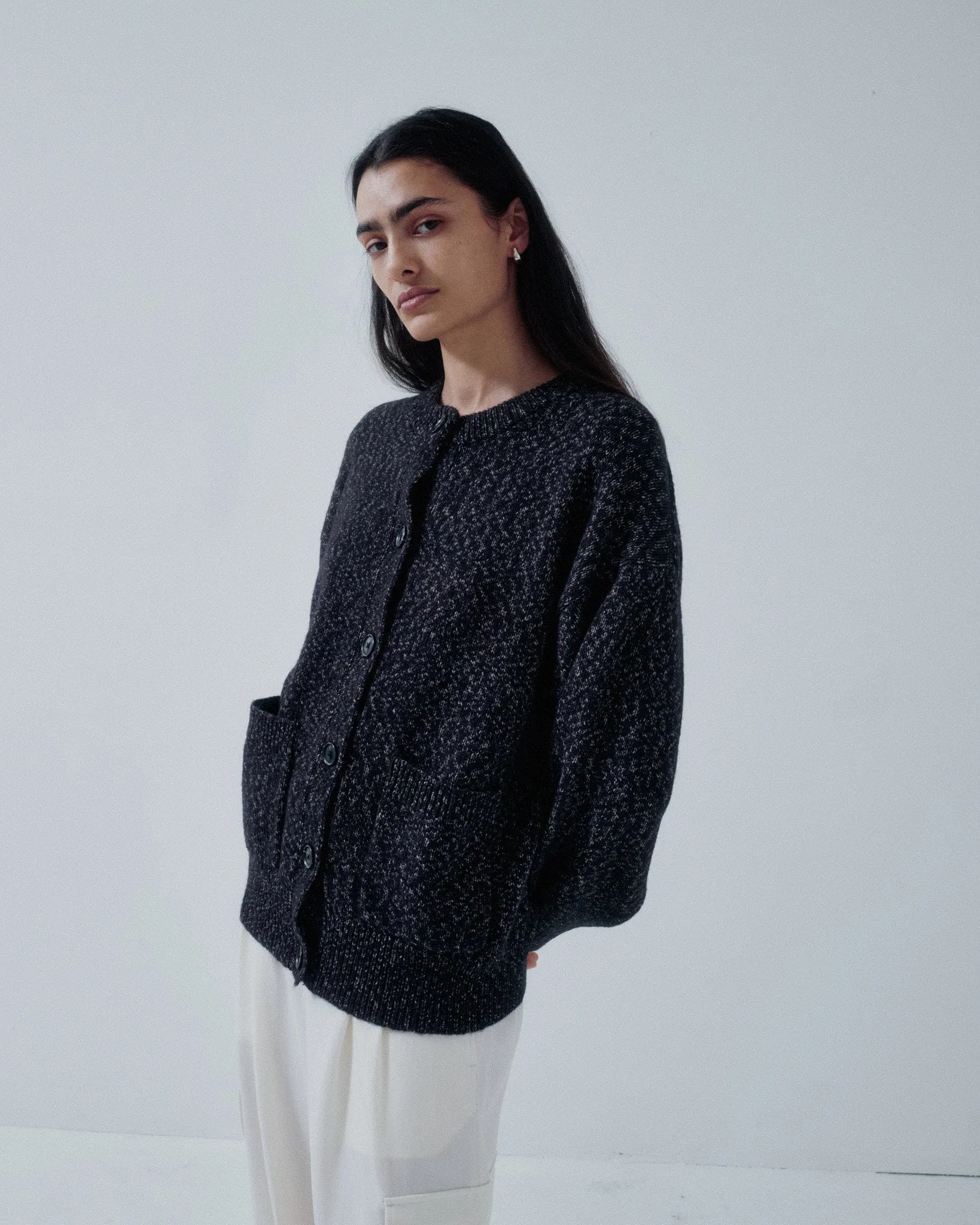 JP PRE TWEED YARN CARDIGAN IN SPECKLED BLACK sold by Sayaka Davis product image thumbnail 5