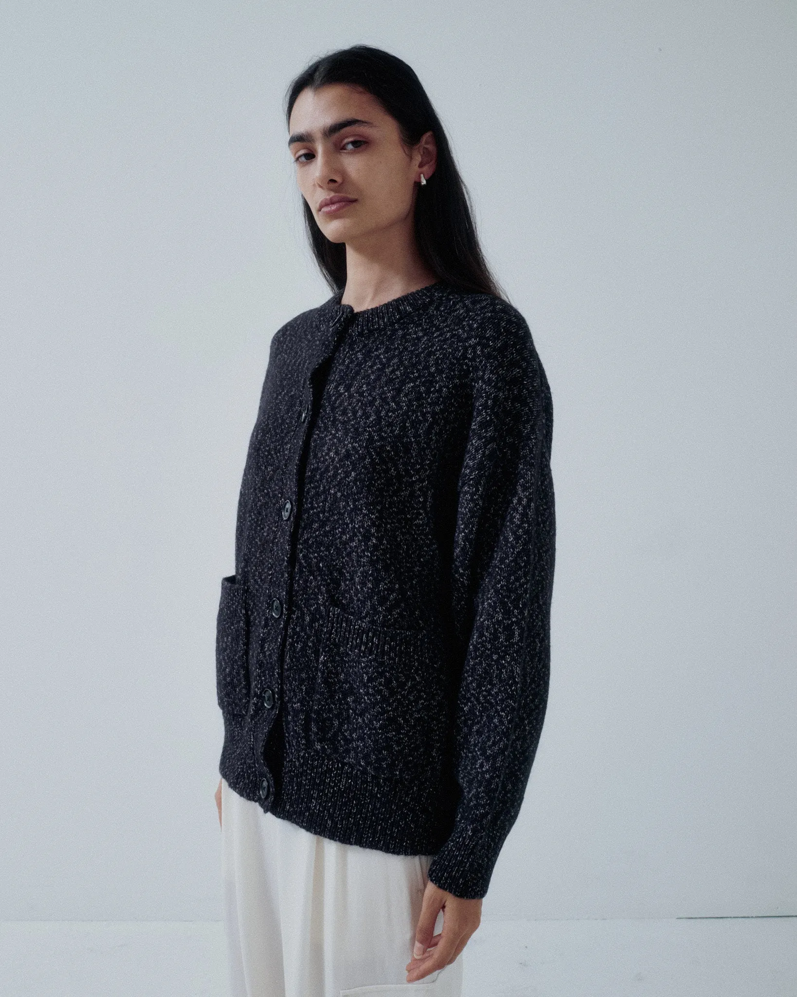 JP PRE TWEED YARN CARDIGAN IN SPECKLED BLACK sold by Sayaka Davis product image thumbnail 3