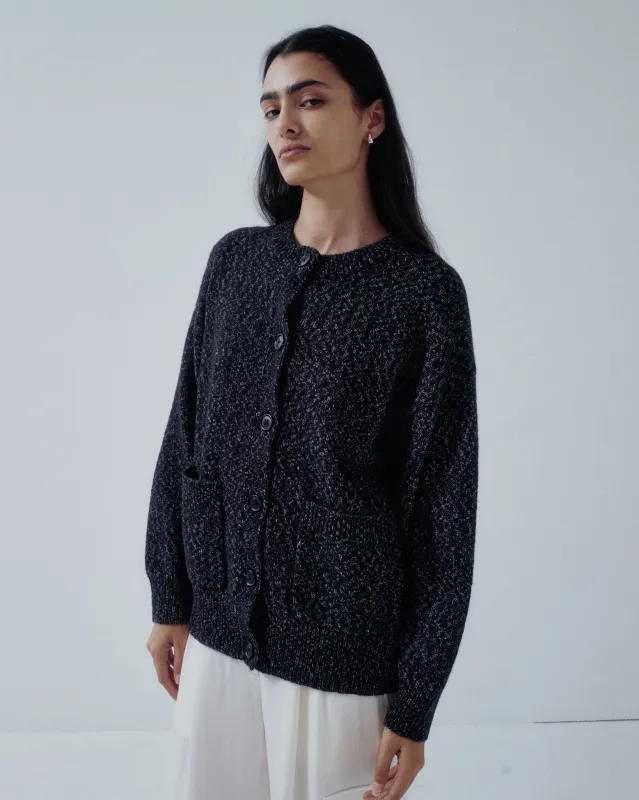JP PRE TWEED YARN CARDIGAN IN SPECKLED BLACK made by Sayaka Davis