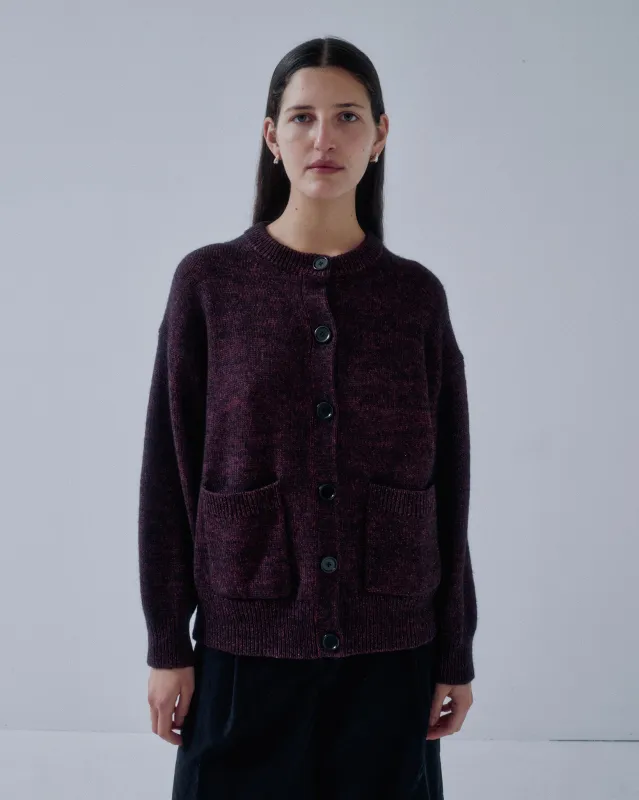 JP PRE TWEED YARN CARDIGAN IN SPECKLED PURPLE made by Sayaka Davis