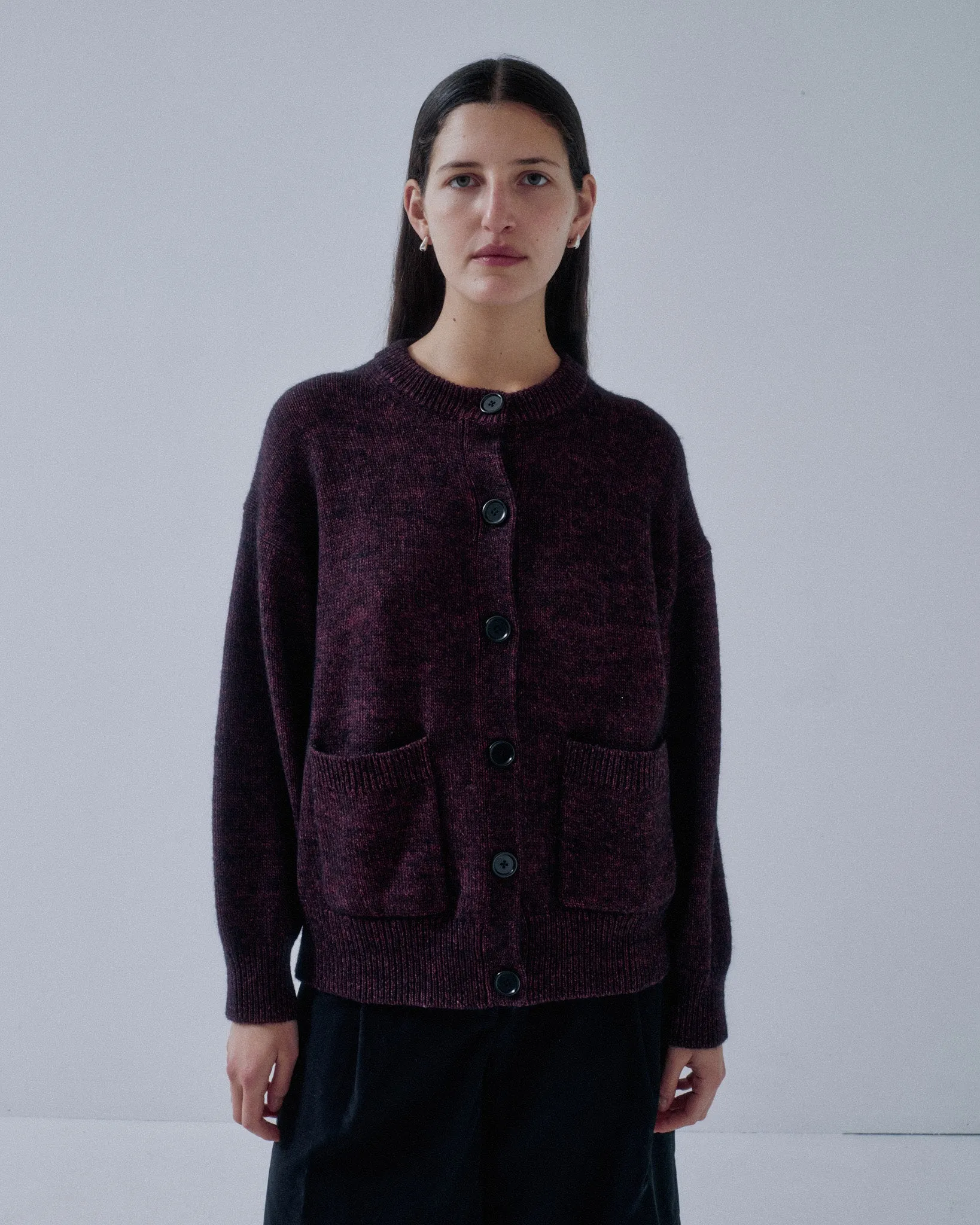 JP PRE TWEED YARN CARDIGAN IN SPECKLED PURPLE sold by Sayaka Davis