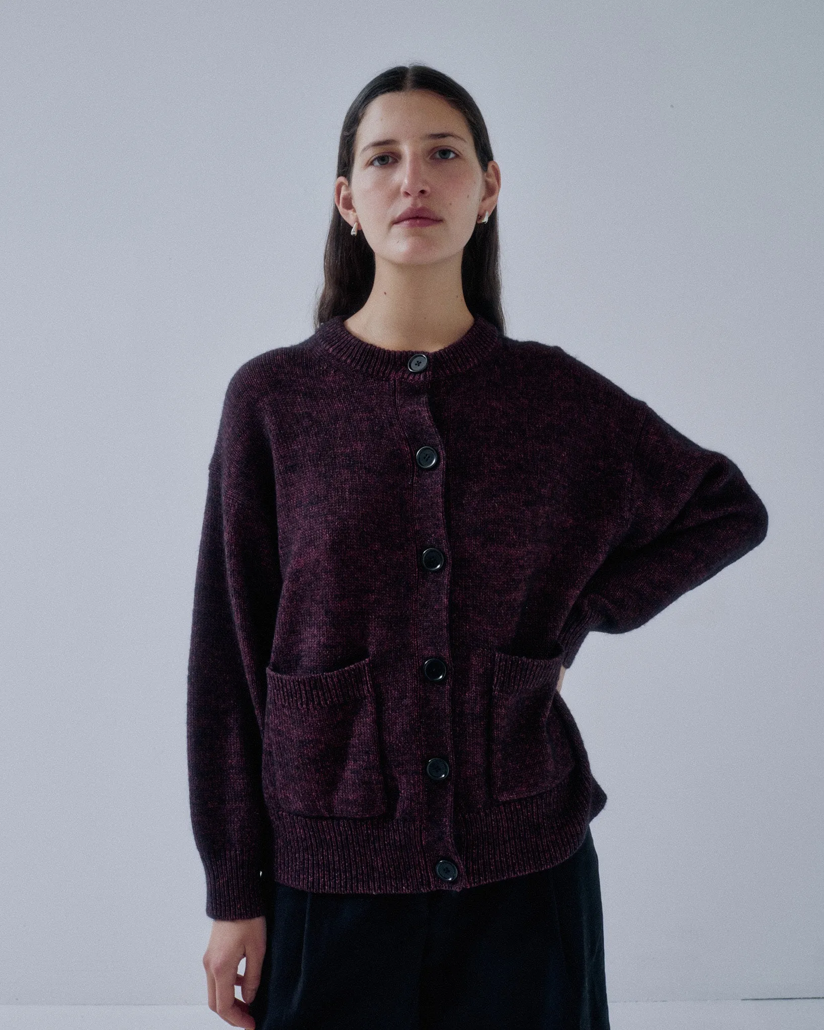 JP PRE TWEED YARN CARDIGAN IN SPECKLED PURPLE sold by Sayaka Davis product image thumbnail 2
