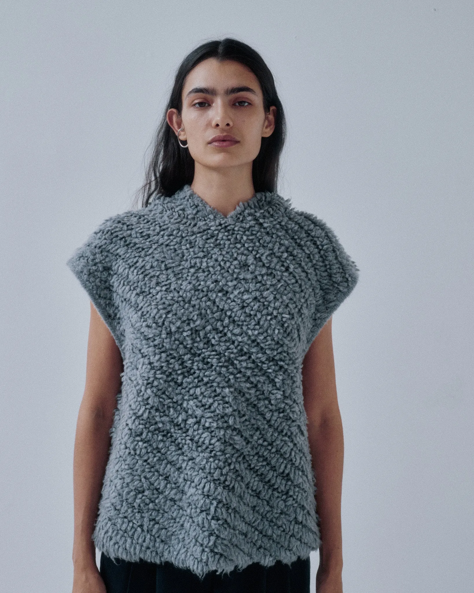 JP PRE PILE HOODIE VEST IN GRAY sold by Sayaka Davis