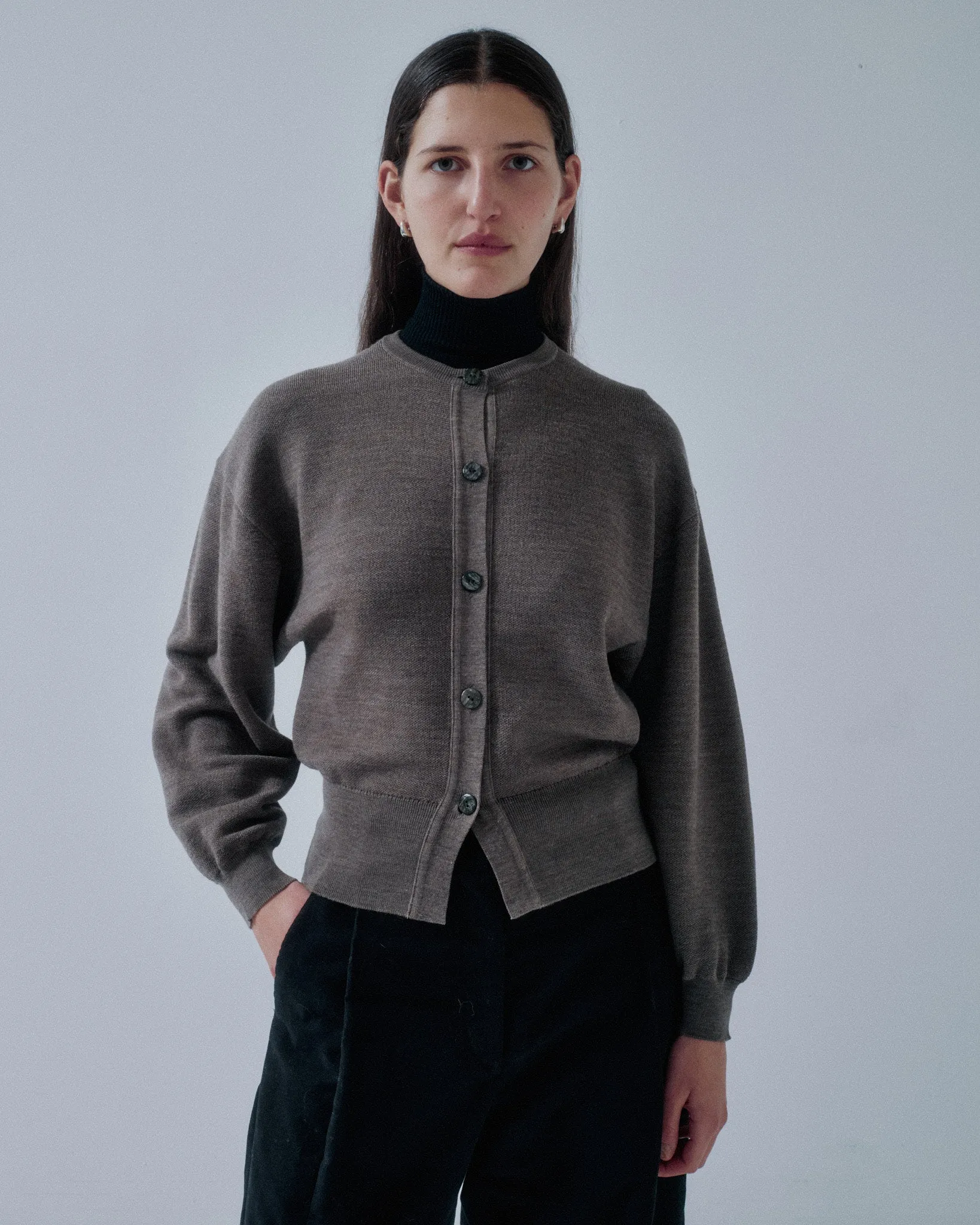 JP PRE CREWNECK CARDIGAN IN OATMEAL sold by Sayaka Davis