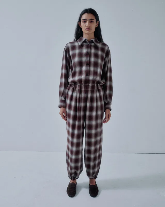 JP PRE BALLOON-LEG JUMPSUIT IN PLAID made by Sayaka Davis