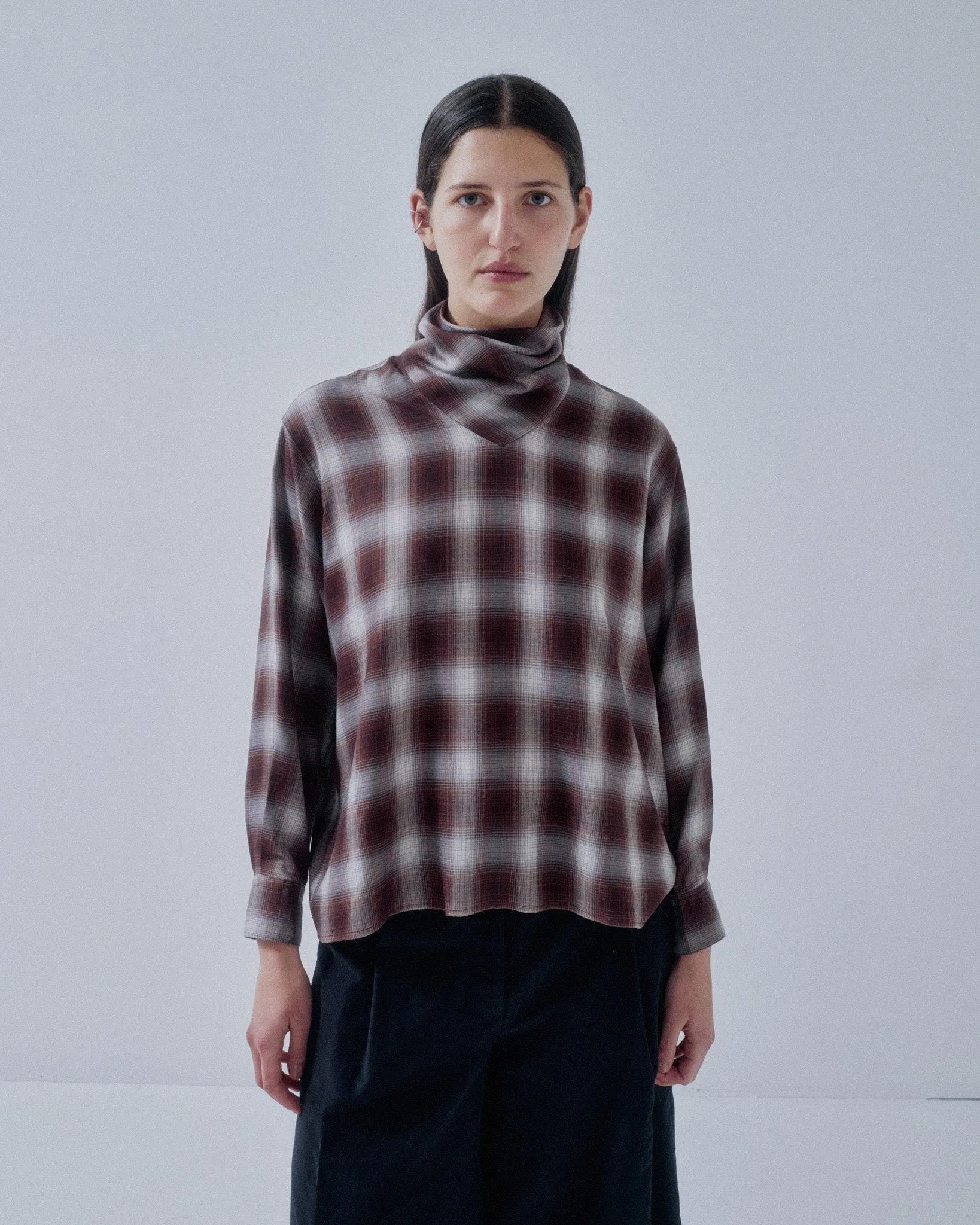 JP PRE COWL NECK BLOUSE IN PLAID sold by Sayaka Davis