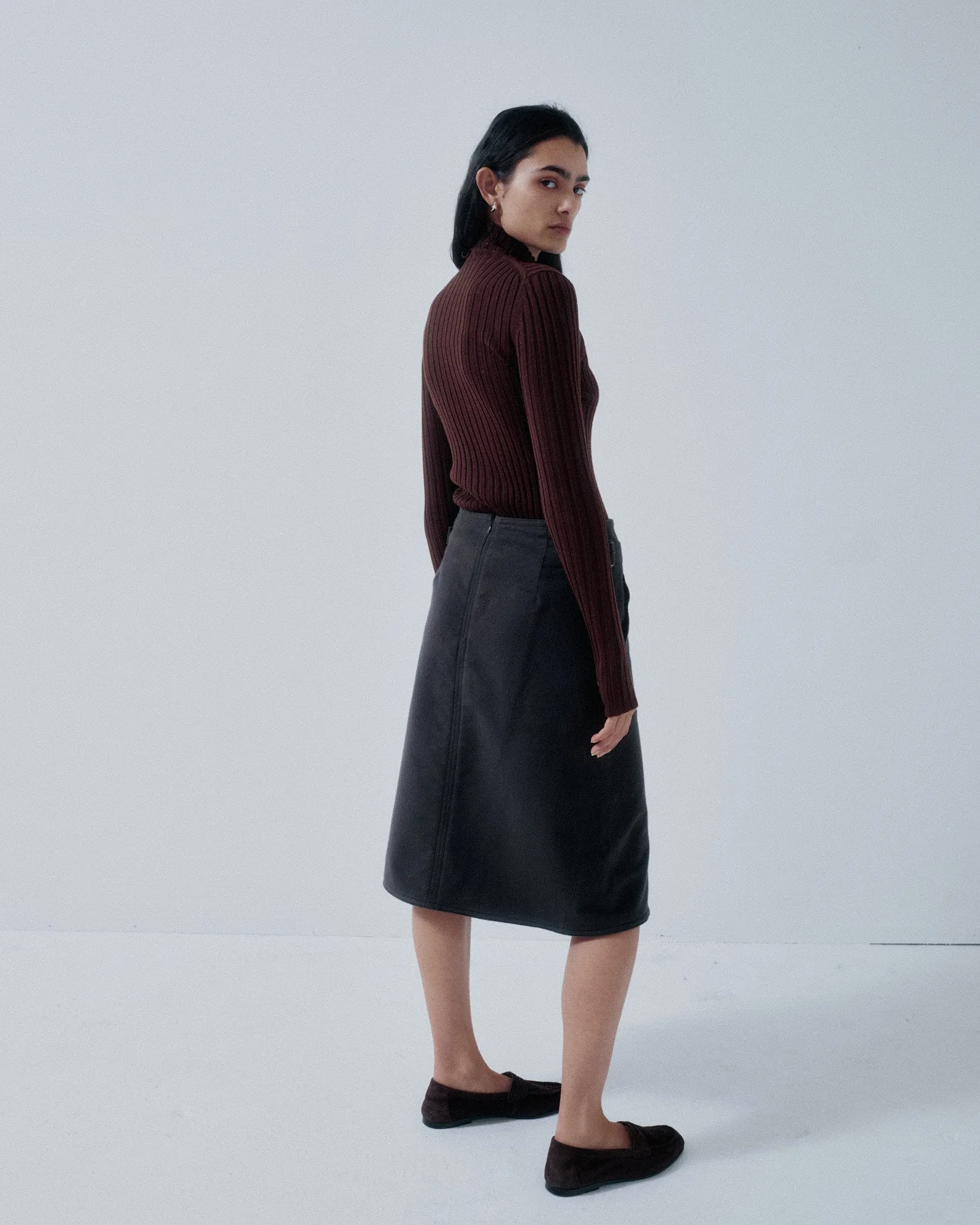 JP PRE A-LINE SKIRT IN SMOKE BROWN sold by Sayaka Davis product image thumbnail 5