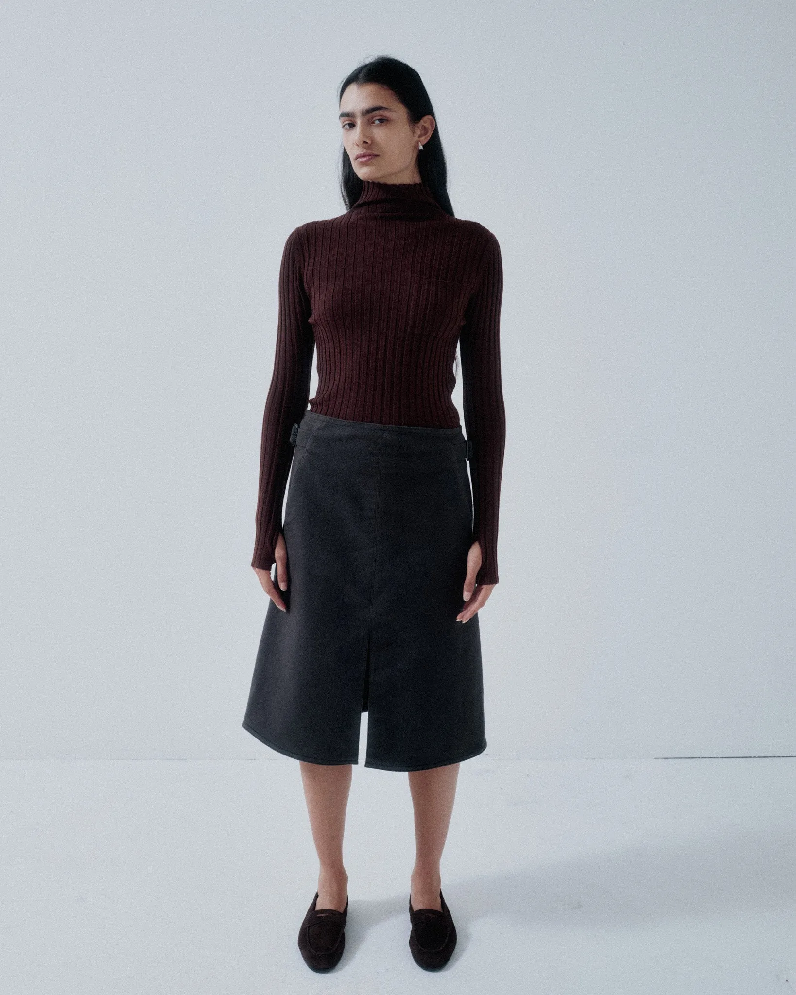 JP PRE A-LINE SKIRT IN SMOKE BROWN sold by Sayaka Davis