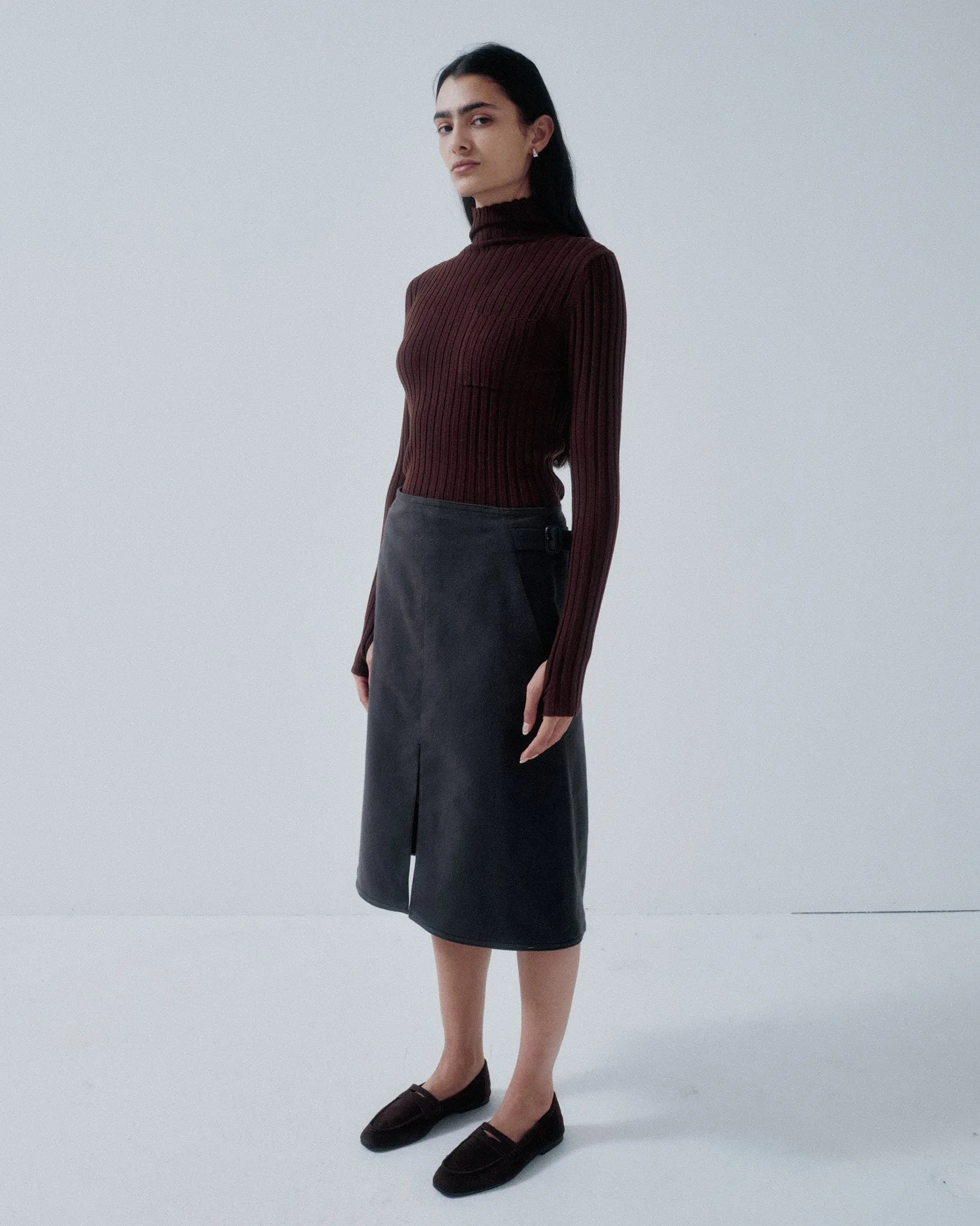 JP PRE A-LINE SKIRT IN SMOKE BROWN sold by Sayaka Davis product image thumbnail 2