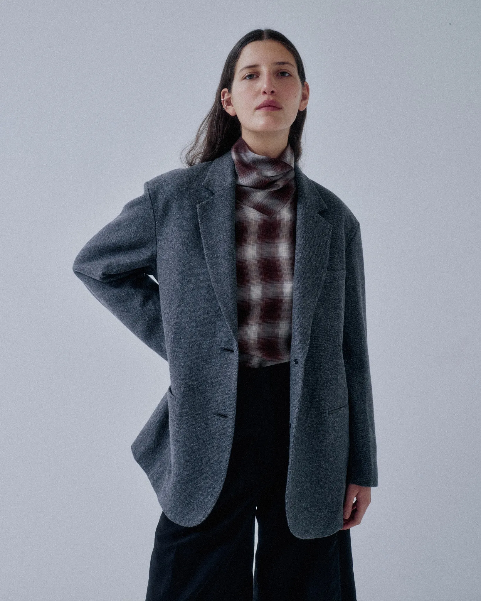 JP PRE TWO BUTTON BLAZER IN GRAY sold by Sayaka Davis