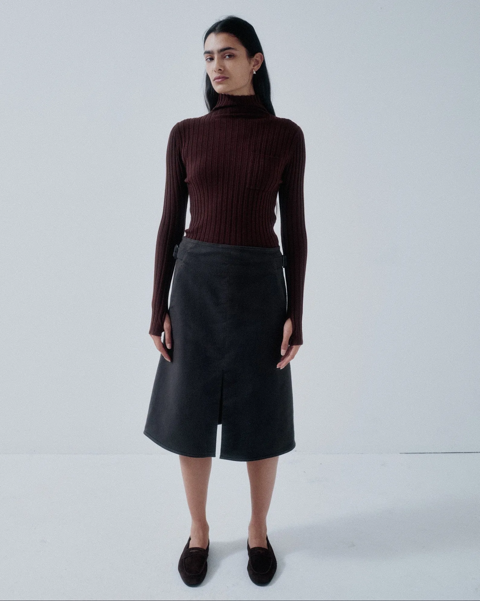 Us Pre Wide Rib Mockneck in Chocolate sold by Sayaka Davis