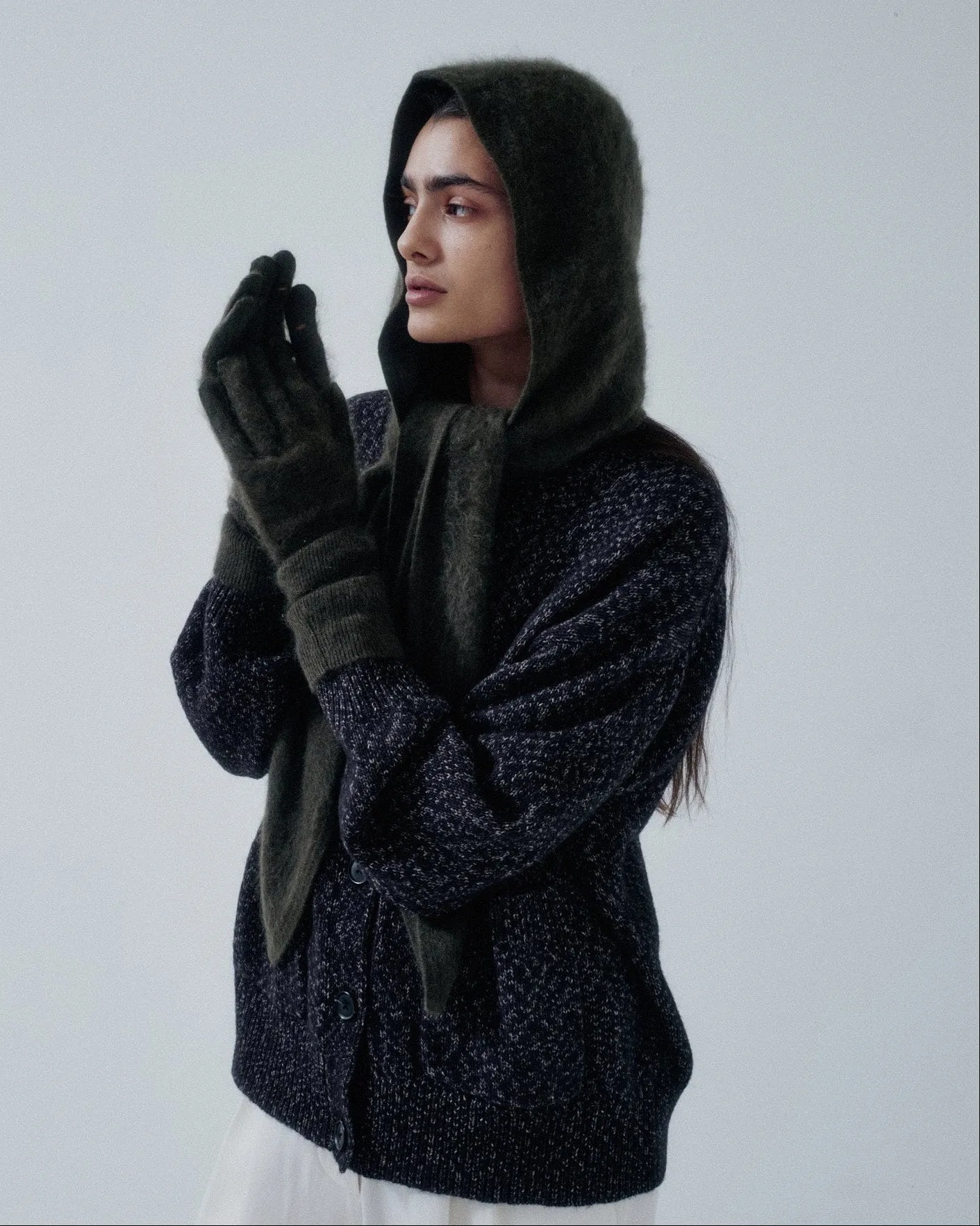 Us Pre Hooded Cashmere Scarf in Olive sold by Sayaka Davis product image thumbnail 2