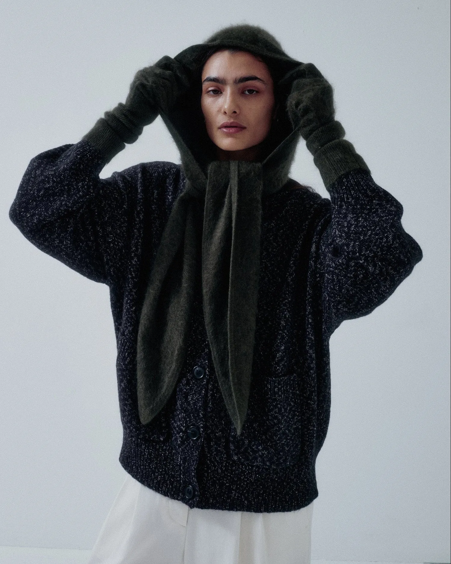 Us Pre Hooded Cashmere Scarf in Olive sold by Sayaka Davis product image thumbnail 3