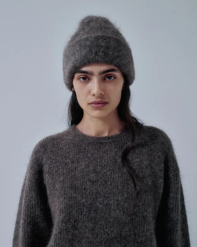 Us Pre Brushed Mohair Beanie in Ash Brown made by Sayaka Davis