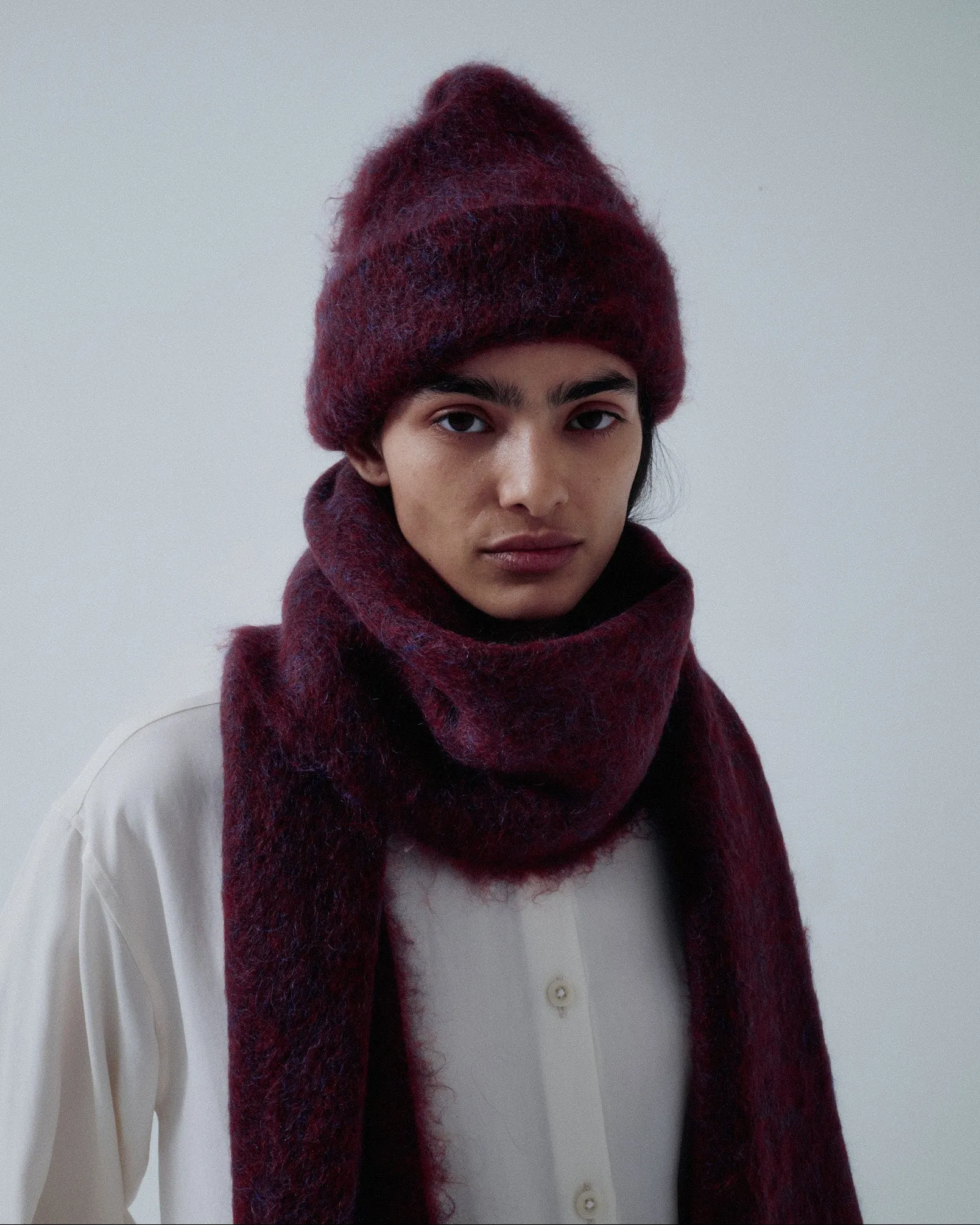 Us Pre Brushed Mohair Beanie in Mulberry sold by Sayaka Davis