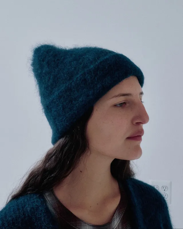 Us Pre Brushed Mohair Beanie in Midnight Blue made by Sayaka Davis