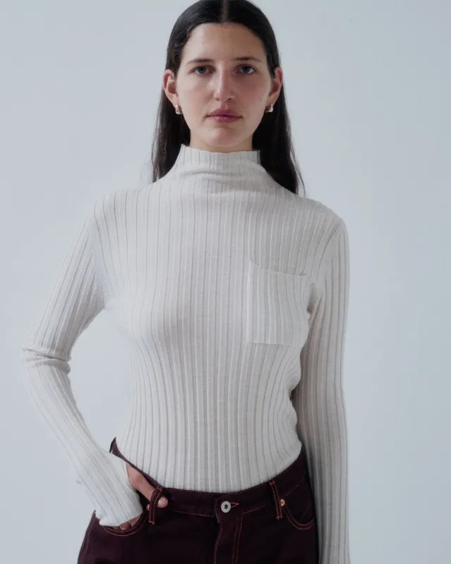 Us Pre Wide Rib Mockneck in Mist made by Sayaka Davis