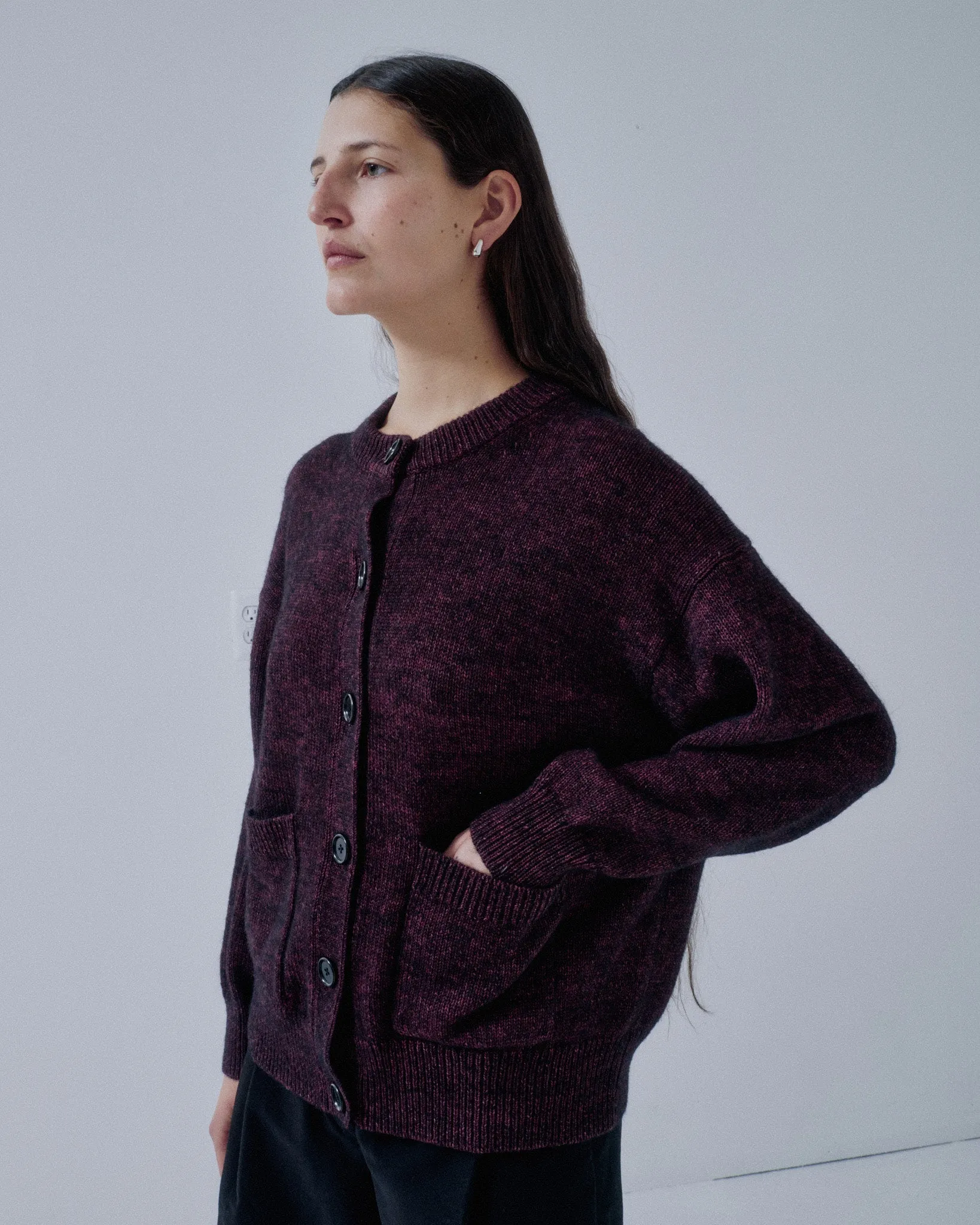 Us Pre Tweed Yarn Cardigan in Speckled Purple sold by Sayaka Davis product image thumbnail 2