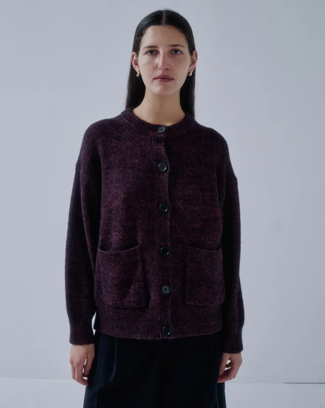Us Pre Tweed Yarn Cardigan in Speckled Purple made by Sayaka Davis