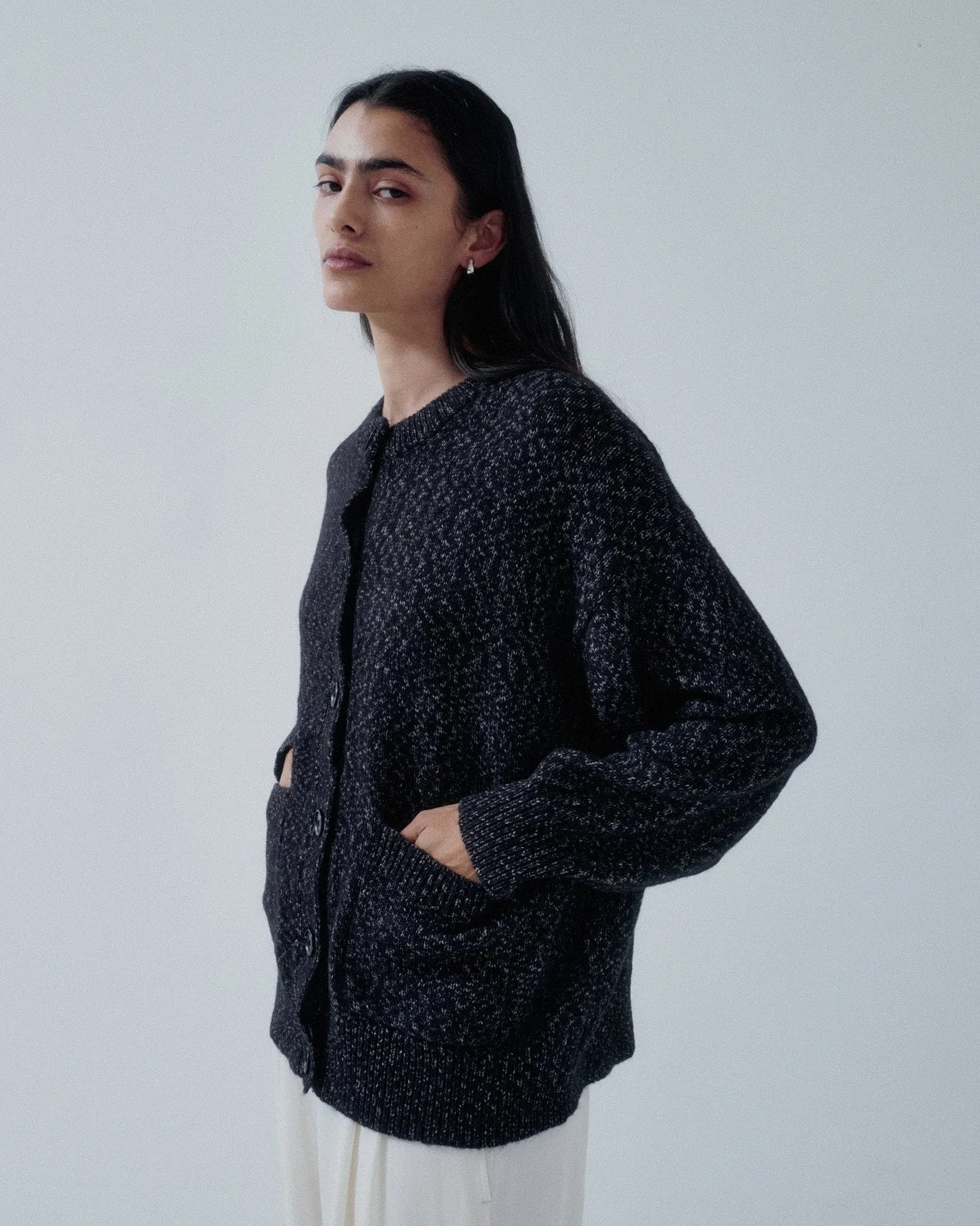 Us Pre Tweed Yarn Cardigan in Speckled Black sold by Sayaka Davis product image thumbnail 2