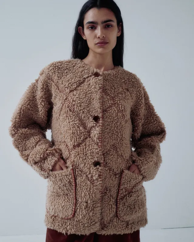 Us Pre Pile Jacquard Coat in Ginger made by Sayaka Davis