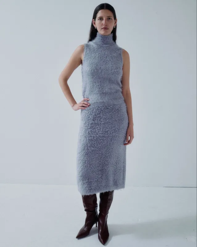 Us Pre Silk Fur Knit Skirt in Silver made by Sayaka Davis